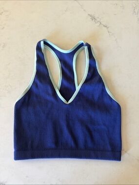 EUC XS Ribbed Racerback cropped tank dark purple with Mint Trim